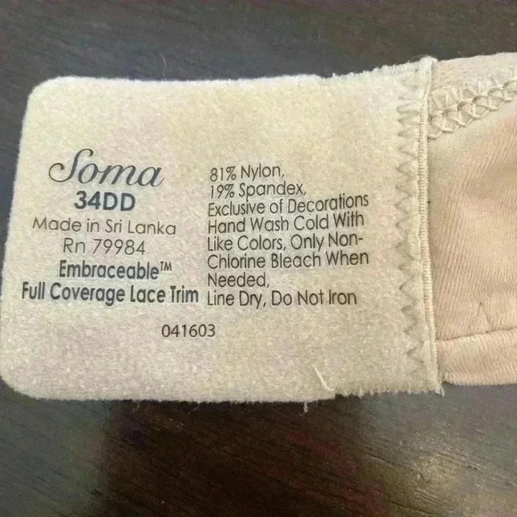 Soma Embraceable Full Coverage Lace Trim Bra Size 34DD - Picture 5 of 9